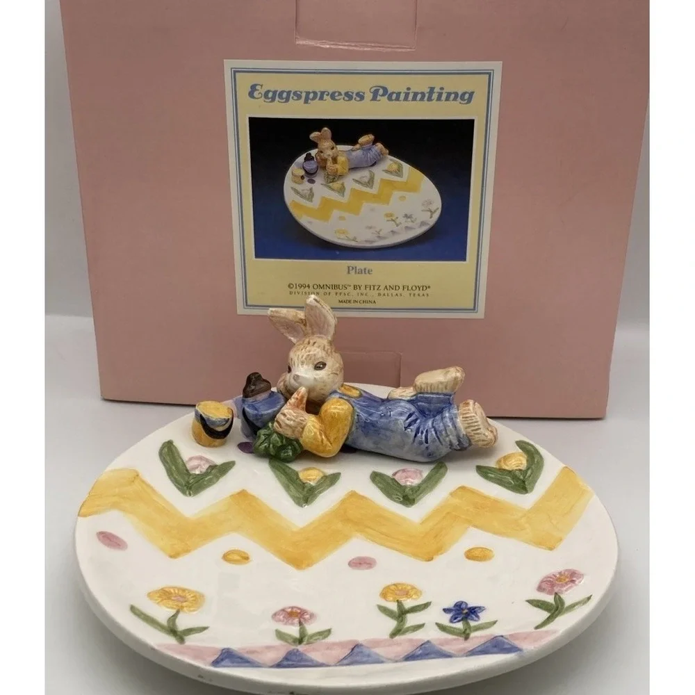 Vintage Fitz And Floyd 1994 Omnibus Easter Egg Dish Rabbit